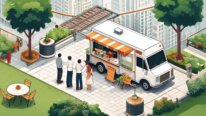 A food truck serving guests at an outdoor event in Chicago